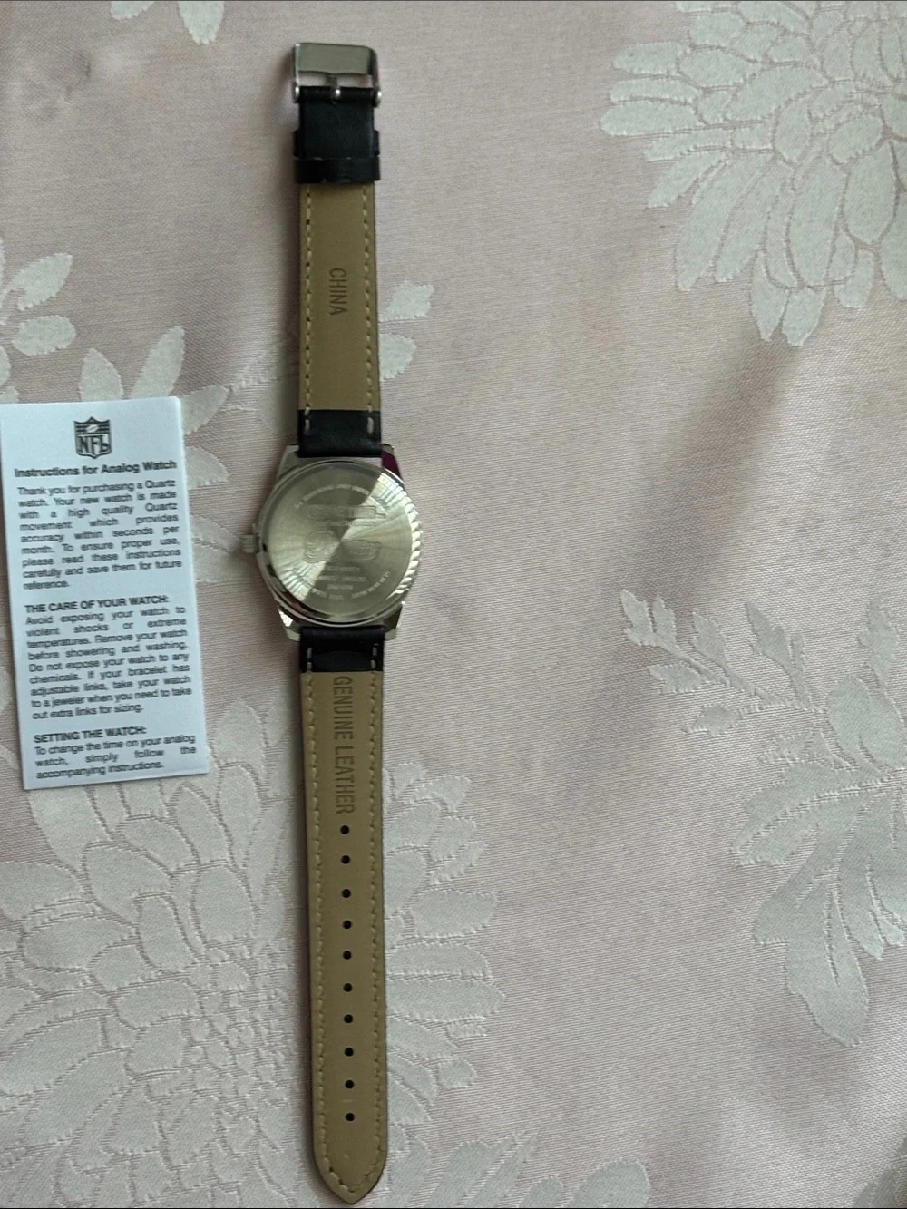 Men's Black Leather Strap Team Logo Watch - Miami Dolphins